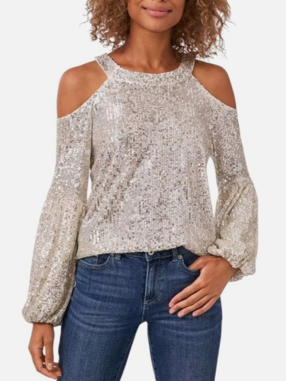 CeCe Ivory Sequin Top
